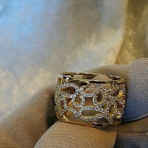 ITALIAN SILVER STERLING CRYSTAL SCROLL DESIGN BAND RING Size 6